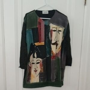 AHNI Colorful Abstract Art Top XL